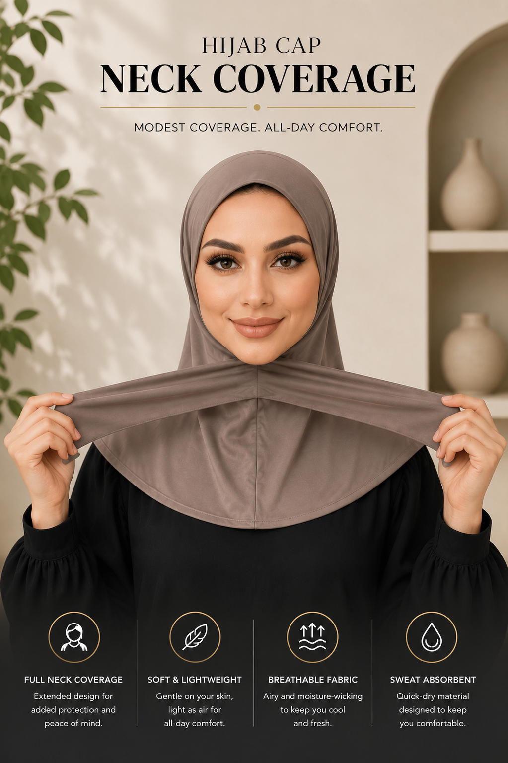 VEILA™ Instant Hijab Cap With Tie Back Buttons