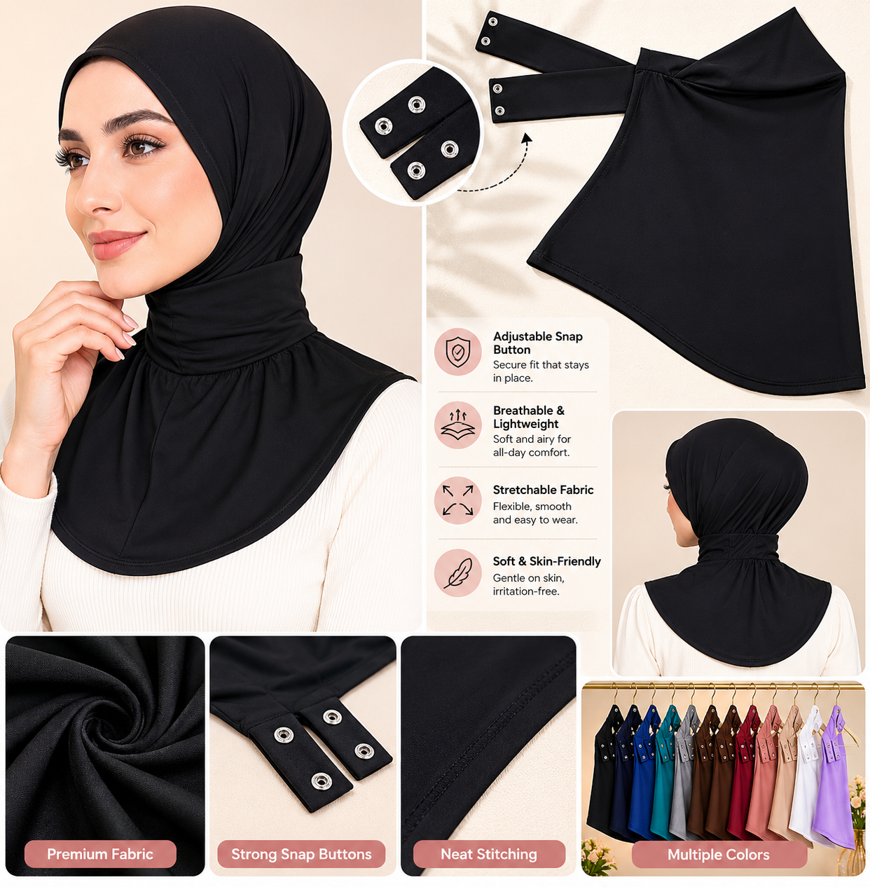 VEILA™ Instant Hijab Cap With Tie Back Buttons