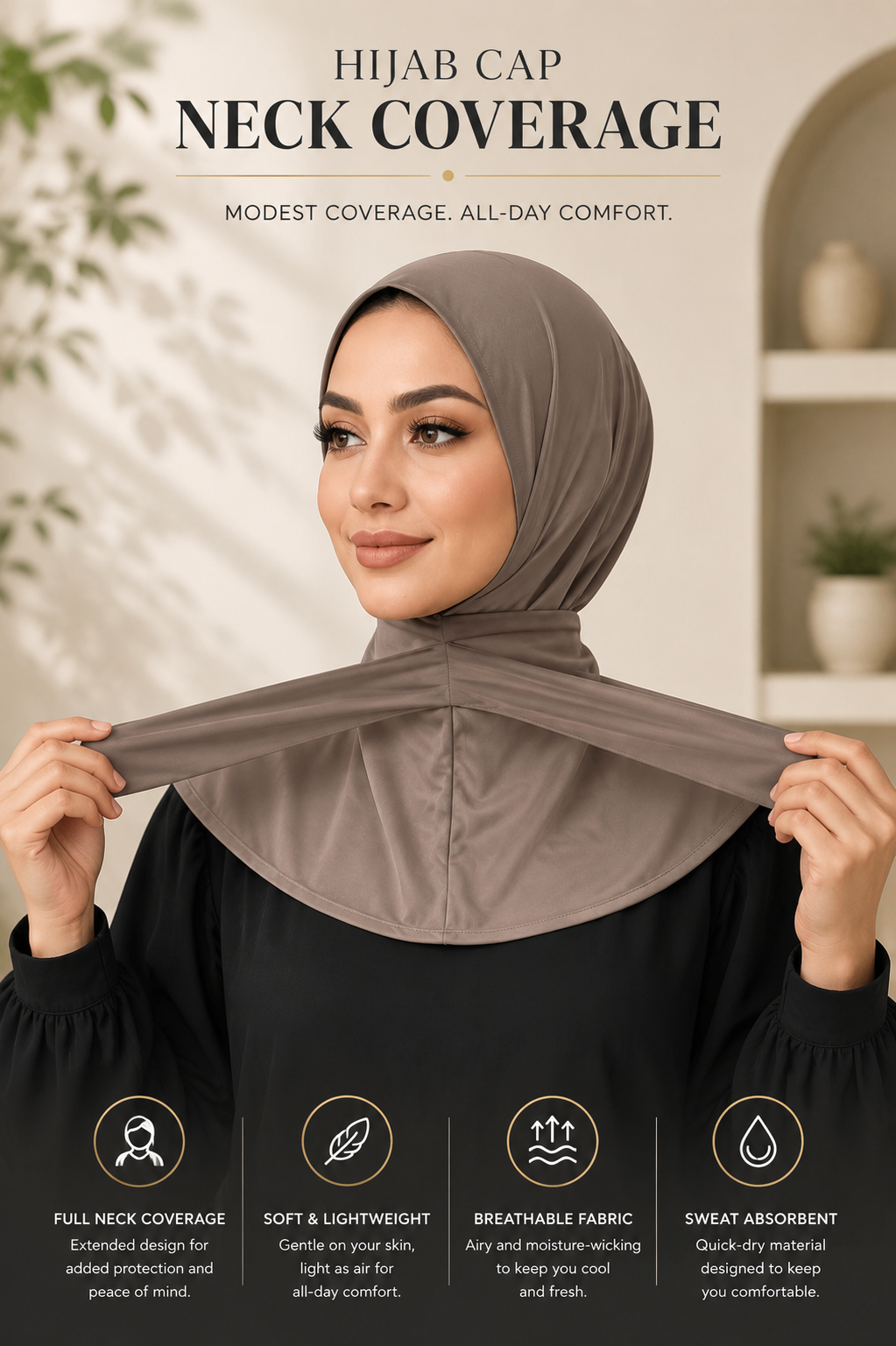 VEILA™ Instant Hijab Cap With Tie Back Buttons